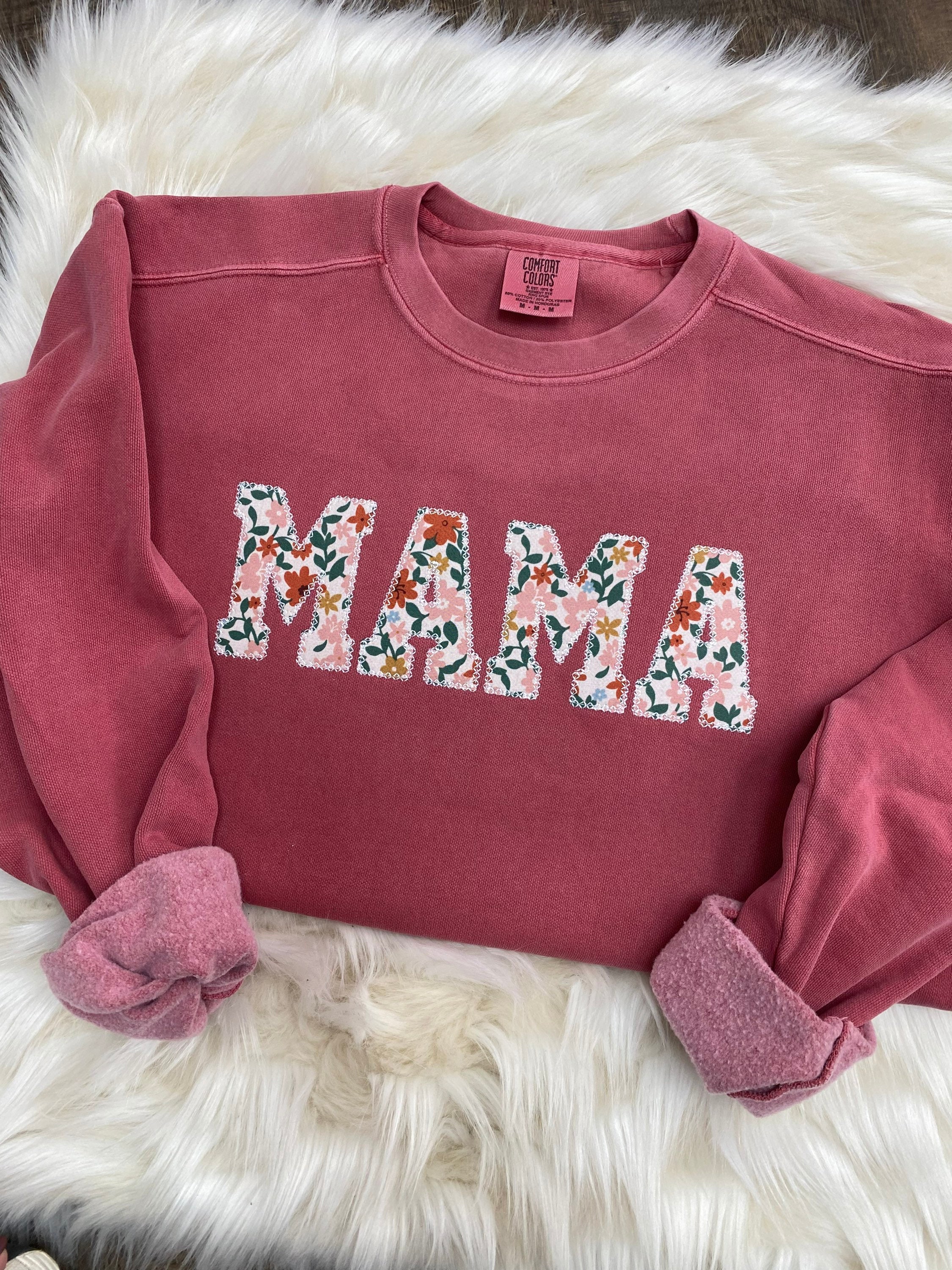 Comfort Colors Mama Embroidered Fall Floral Applique Sweatshirt  | Simple Mama Pullover, Gift for Mom, Personalized Fall Floral