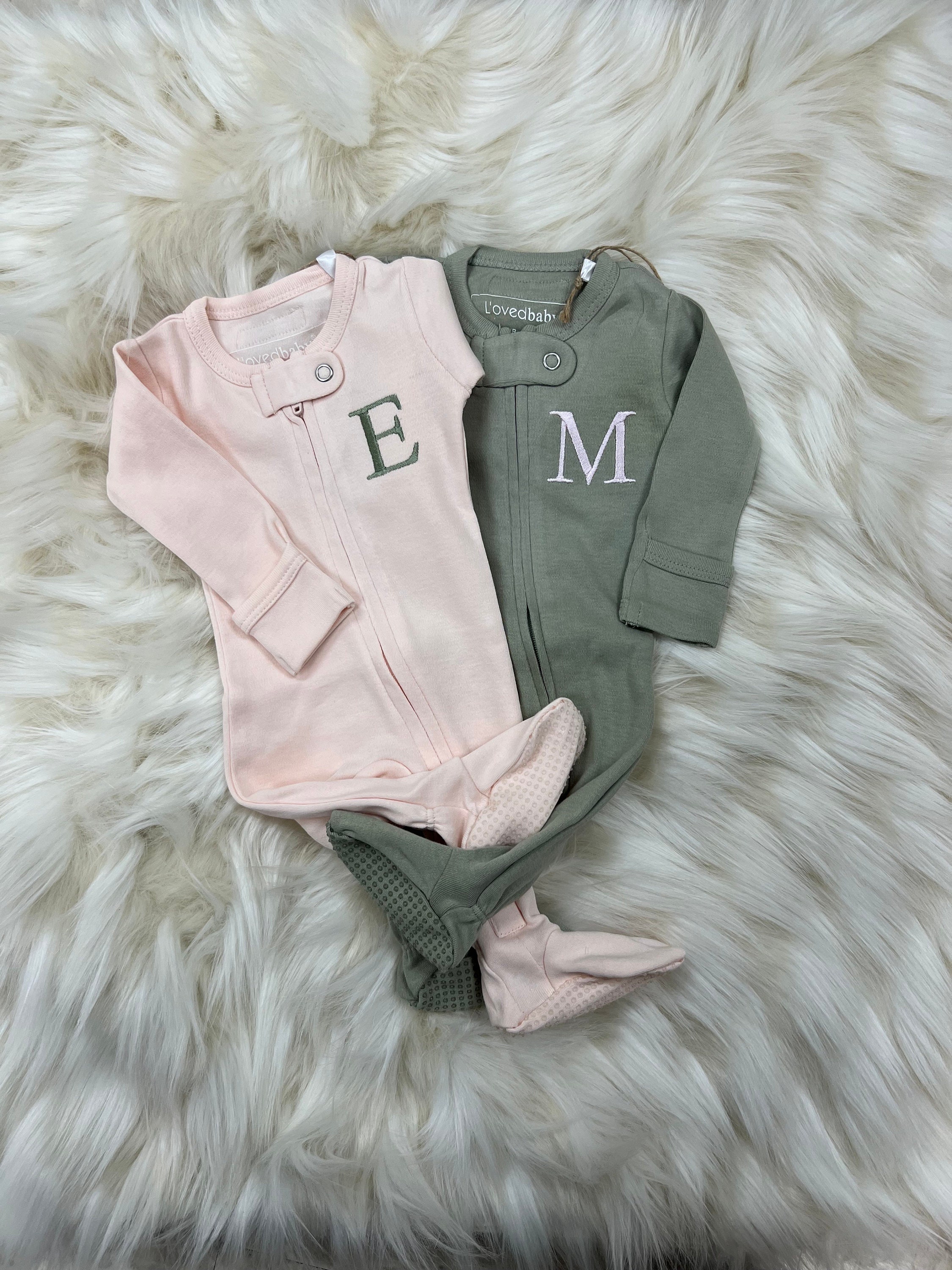 Monogrammed Lovedbaby Organic ZIPPERED Footie Personalized Baby Coming Home Outfit Monogrammed Baby Gift