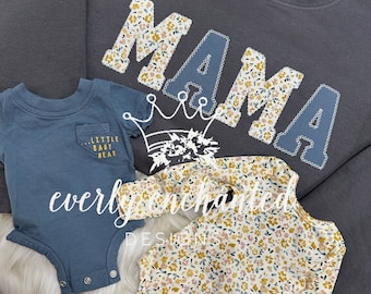 Tenue de bébé brodée avec appliques souvenir maman | Pull simple de maman, cadeau pour maman, chemise de maman personnalisée