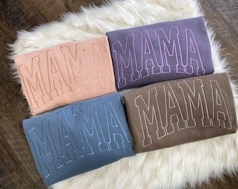 Mama Simple Varsity Embroidered Tone on Tone Pigment Dyed Sweatshirt | Simple Mama Pullover, Crewneck Momma Shirt, Gift for Mom