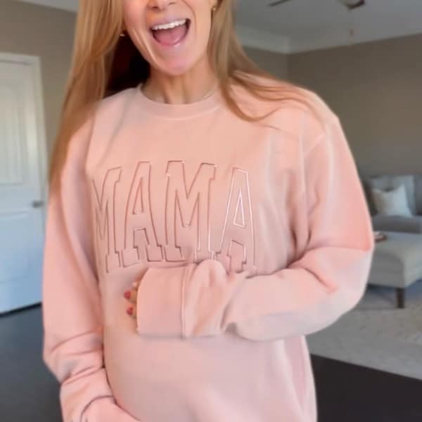 Mama Simple Varsity Embroidered Tone on Tone Pigment Dyed Sweatshirt | Simple Mama Pullover, Crewneck Momma Shirt, Gift for Mom