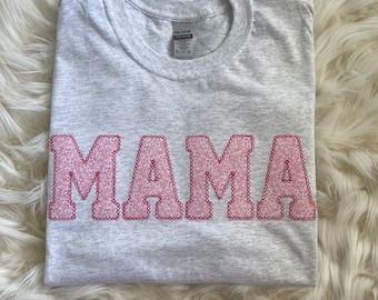 Mama Brodé Rose Floral Applique T-Shirt | Simple Mama Top, cadeau pour maman, chemise Mama personnalisée