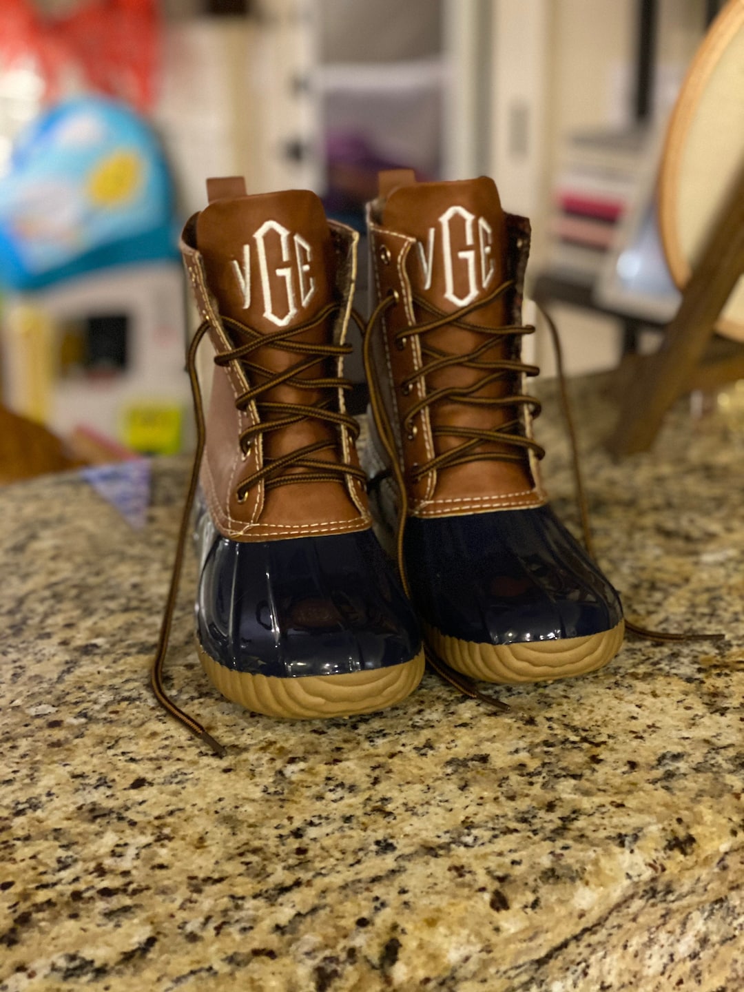 Monogrammed Womens Duck Boots Personalized Waterproof Shoes Embroidered Colored Lace up Leather Shoes Brown Navy Pink Teal Leopard Etsy