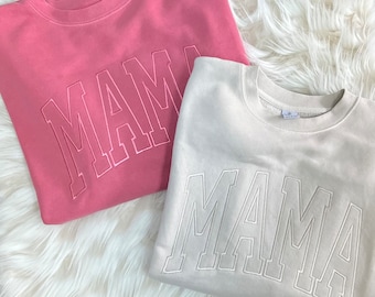 Mama Simple Varsity Embroidered Tone on Tone Pigment Dyed Sweatshirt | Simple Mama Pullover, Crewneck Momma Shirt, Gift for Mom