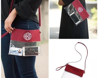 Monogrammed Clear Stadium Game Day Purse | Personalized Clear Cross Body Clutch | Monogrammed Birthday Gift | Clear Game Day Wristlet