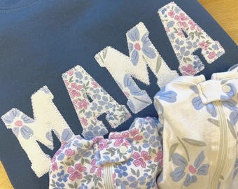 Mama Embroidered Baby Outfit Keepsake Applique Sweatshirt  | Simple Mama Pullover, Gift for Mom, Personalized Mama Shirt