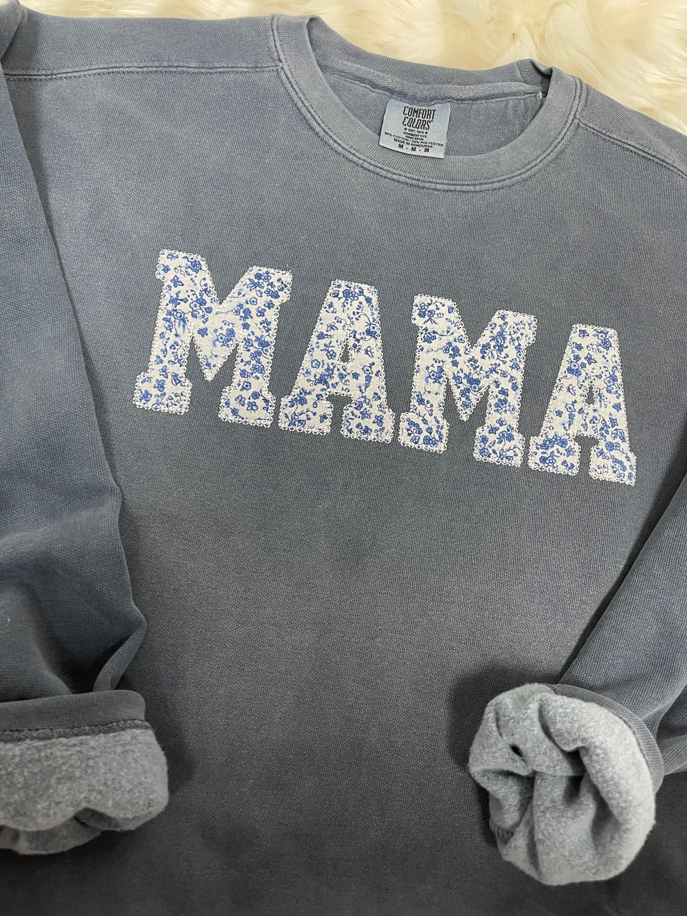 Comfort Colors DENIM Mama Embroidered Blue Floral Applique - Etsy Canada