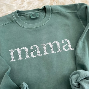 Comfort Colors Mama Aunt Embroidered Floral Sweatshirt | Simple Mama Pullover, Gift for Mom