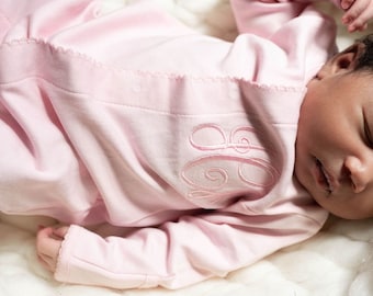 Monogrammed Baby Girl Pink Footie Cap Set | Personalized Baby Girl Coming Home Outfit | Embroidered Baby Gift