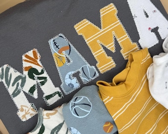 Mama Embroidered Baby Outfit Keepsake Applique Sweatshirt  | Simple Mama Pullover, Gift for Mom, Personalized Mama Shirt