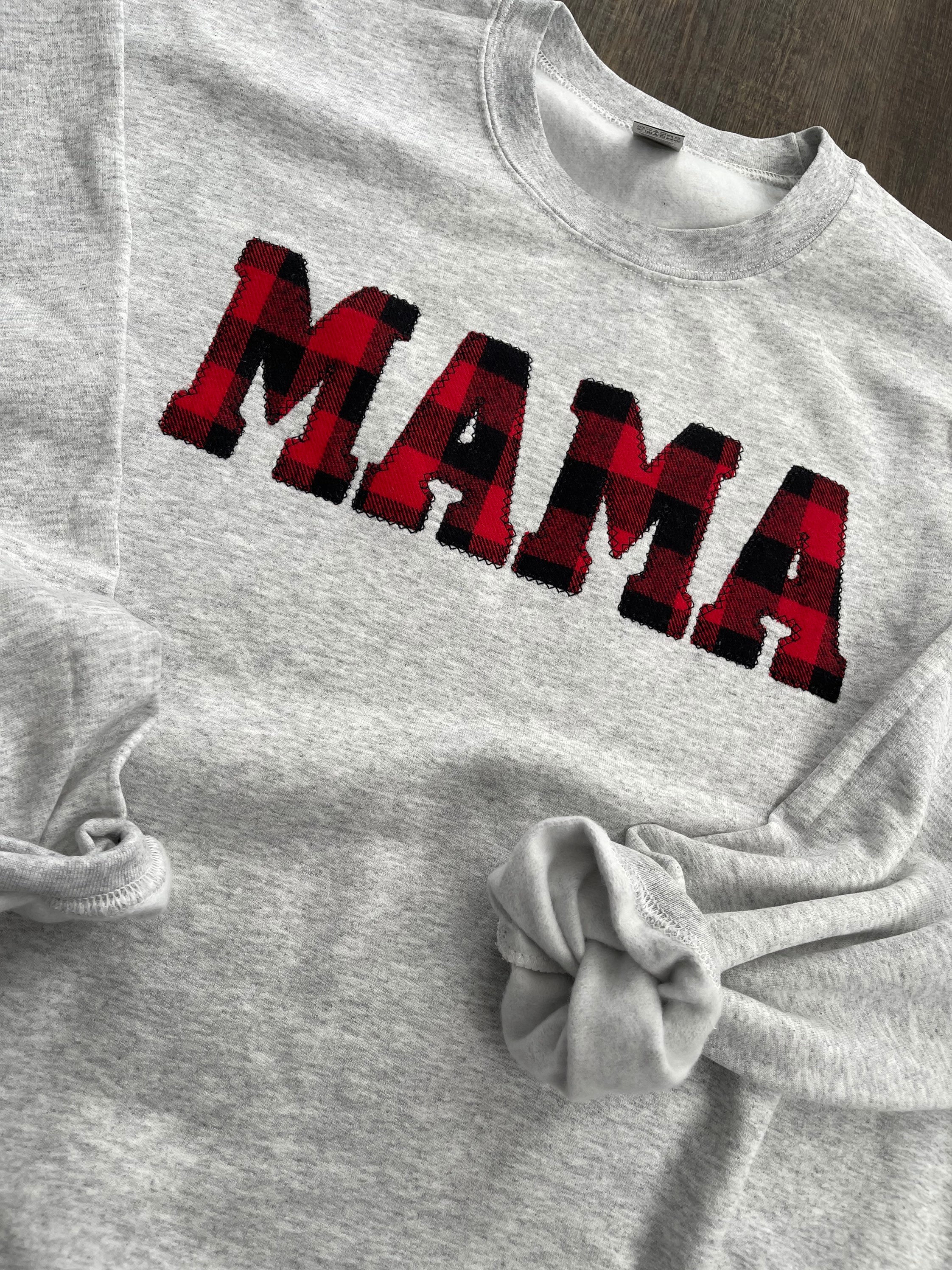 EverlyEnchantedCo Mama Embroidered Buffalo Plaid Applique Sweatshirt | Simple Mama Pullover, Gift for Mom, Personalized Mama Shirt
