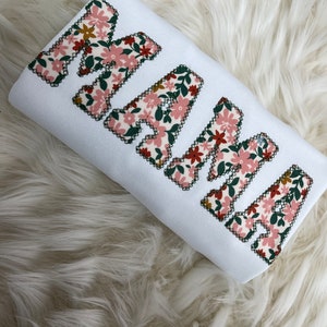 Mama Embroidered Floral Applique Sweatshirt  | Simple Mama Pullover, Gift for Mom, White Sweatshirt Fall Floral