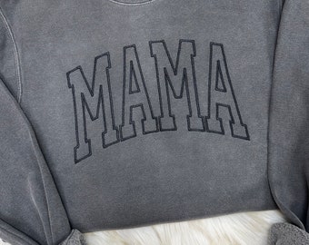 Mama Simple Varsity Embroidered Tone on Tone Pigment Dyed Sweatshirt | Simple Mama Pullover, Crewneck Momma Shirt, Gift for Mom