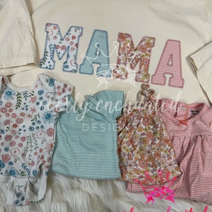 Mama Embroidered Baby Outfit Keepsake Applique T-Shirt  | Simple Mama Comfort Colors Memory Gift, Gift for Mom, Personalized Mama Shirt
