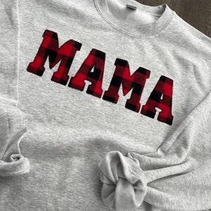 Mama Embroidered Buffalo Plaid Applique Sweatshirt  | Simple Mama Pullover, Gift for Mom, Personalized Mama Shirt