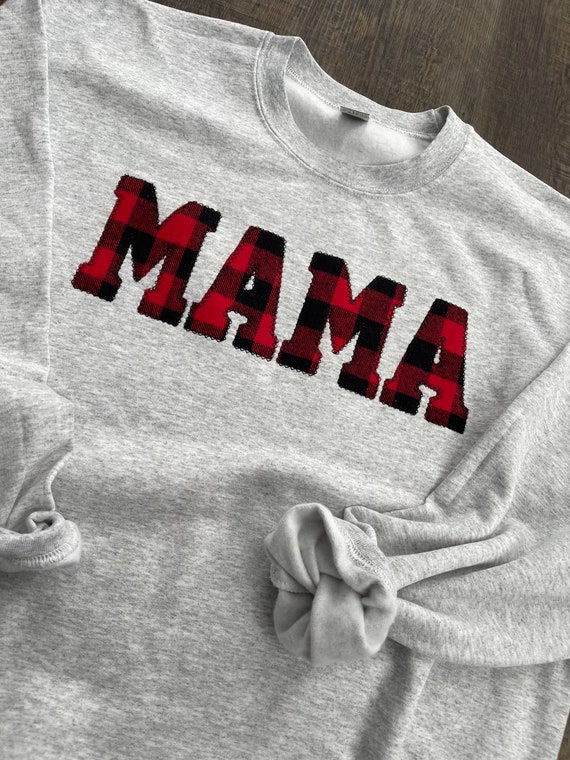Mama Embroidered Buffalo Plaid Applique Sweatshirt | Simple