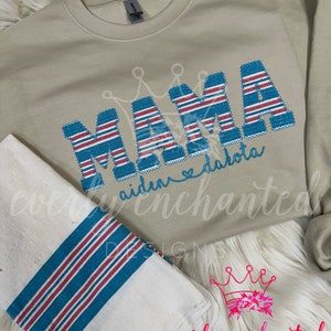 Mama Embroidered Swaddle Hospital Baby Blanket Keepsake Applique Sweatshirt  | Simple Mama Pullover, Gift for Mom, Personalized Mama Shirt