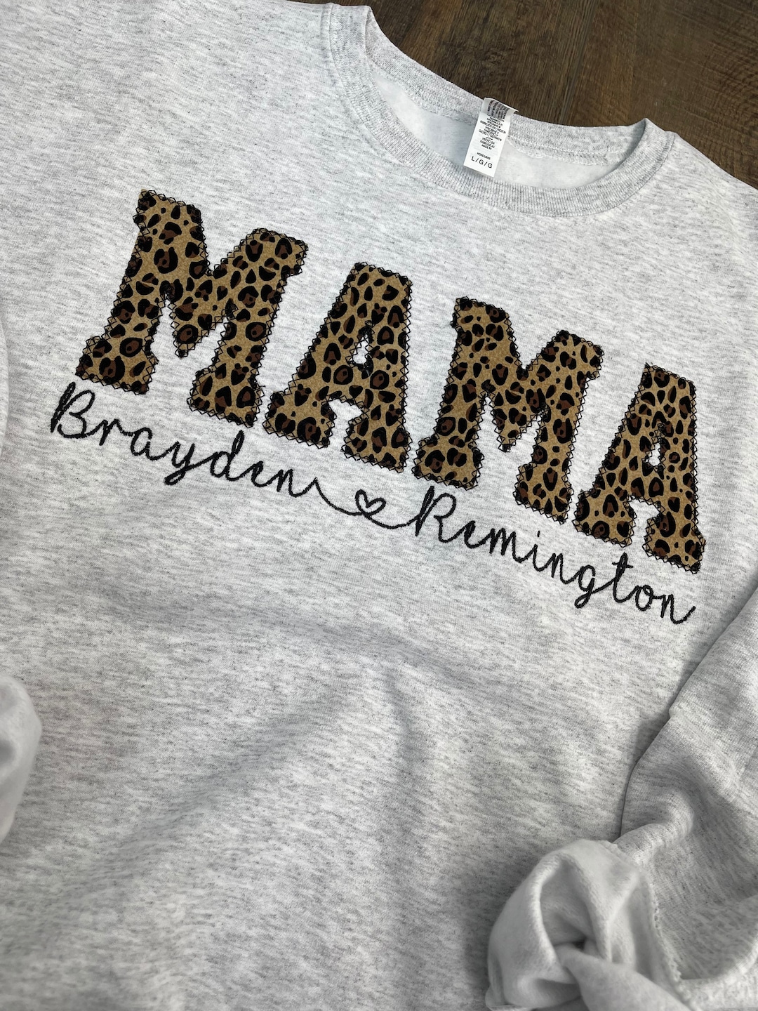 Mama Embroidered Leopard Applique Sweatshirt With Children Name