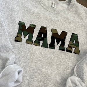 Mama Embroidered Camo Applique Sweatshirt  | Simple Mama Pullover, Gift for Mom, Personalized Mama Shirt
