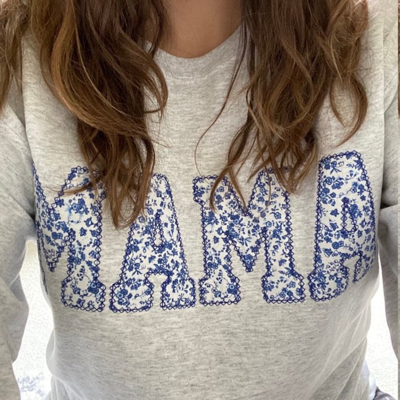 Mama Embroidered Blue Floral Applique Sweatshirt Simple Mama Etsy