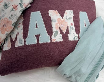 Mama Embroidered Baby Outfit Keepsake Applique Sweatshirt  | Simple Mama Pullover, Gift for Mom, Personalized Mama Shirt