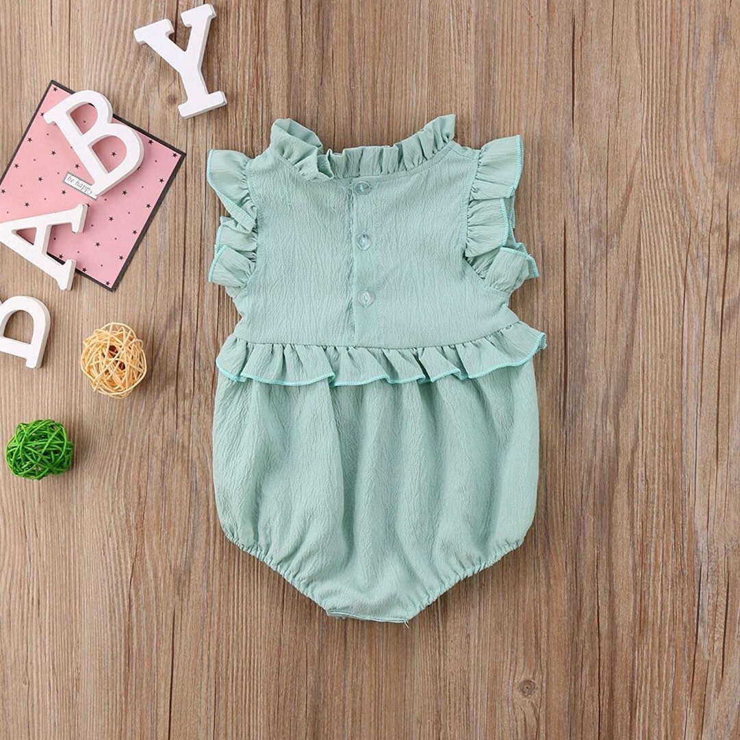 Baby Girl Teal Monogrammed Bubble Infant Monogrammed Ruffles | Etsy