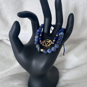 Genuine gemstone sodalite  and brass  third eye chakra “I see” bracelet set