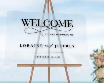 Modern Acrylic Wedding Welcome Sign, Custom Clear Perspex Ceremony Entrance Signage, Personalized Minimalist Calligraphy Board with Easel