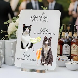 Pet Wedding Bar Sign Acrylic | Dog Cat Signature Cocktail Menu, Funny Custom Names
