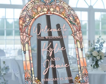 Stain Glass Printed Wedding Welcome Acrylic, Ceremony Entrance Decor