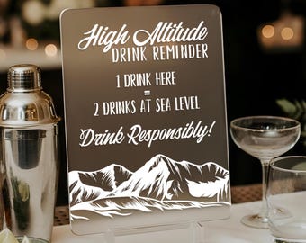 High Altitude Drink Reminder Sign : Mountain Wedding Bar Acrylic
