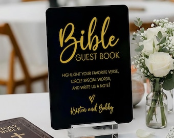 Personalized Bible Verse Wedding Guest Book Sign - Christian Scripture Highlight Table Decor