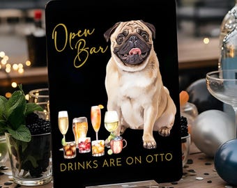Personalized Acrylic Dog-Themed Wedding Bar Menu Sign for Signature Drinks and Open Bar