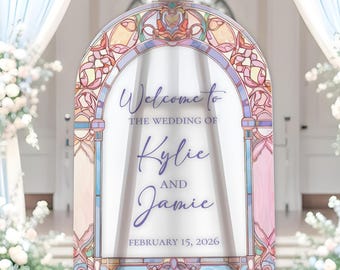 Printed Stained Glass Wedding Entrance Sign, Pastel Weddings, Vintage Decorations