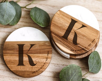 Wedding Monogram, Personalized Coaster, Custom Engraved Marble Wooden Coaster, Home Decor, Wedding Gifts, Housewarming Gift, Gift for Couple