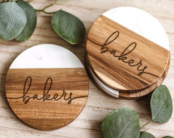 Personalized Coasters - Marble Coasters - Wedding Coasters - Personalized Coasters Set - Housewarming Gift First Home - Wood Marble Wedding