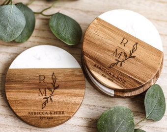 Personalized Coasters, Custom Engraved Marble Wooden Coaster, Wedding Coaster, Home Decor, Wedding Gifts, Housewarming Gift, Gift for Couple