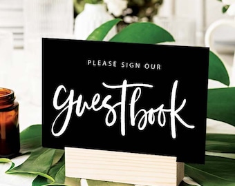 Please Sign Our Guestbook Acrylic Sign | Horizontal Wedding Table Signage, Custom