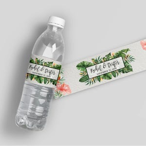 Tropical Beach Wedding Water Labels, Printed Custom Favors, Luau Events