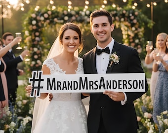 Wedding Hashtag Sign, Last Name Wood Sign, Photo Prop