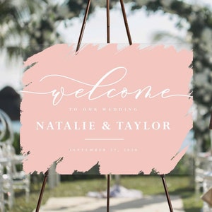 Wedding Welcome Sign - Clear Acrylic - Painted Background - Brushed Sign - Modern Wedding Decor