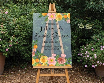 Bridal Shower Welcome Sign Acrylic | Citrus Floral, Pink Orange Summer Decor, Custom Name