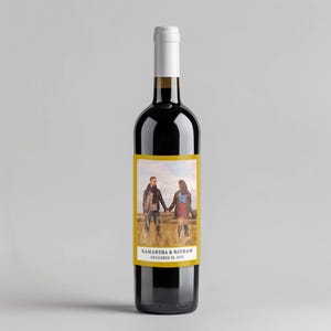 Elegant Personalized Wedding Wine Label: Custom Photo Sticker for Engagement, Anniversary & Newlywed Gifts