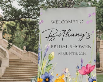 Wildflower Bridal Shower Sign, Wildflowers Theme, Floral Acrylic Welcome, Personalized Brunch