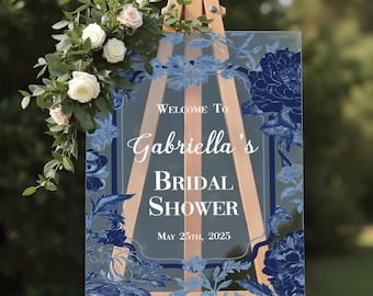 Blue Floral Chinoiserie Bridal Shower Welcome Sign, Something Blue Decor