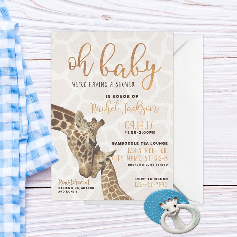 Giraffe Invite Baby Shower Invitation Invites Oh Invitations Gender Neutral