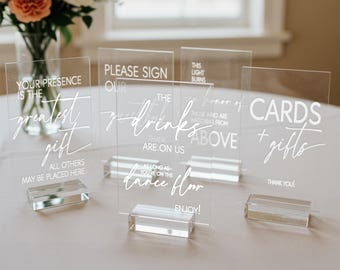 Acrylic Wedding Sign Bundle: Modern Calligraphy Guestbook, Gifts & Cards