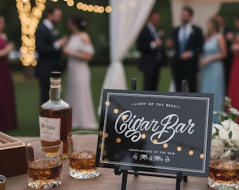Cigar Bar Wedding Sign – "Light Up The Night" Acrylic Sign, Custom Reception Decor, Gentleman's Lounge Signage
