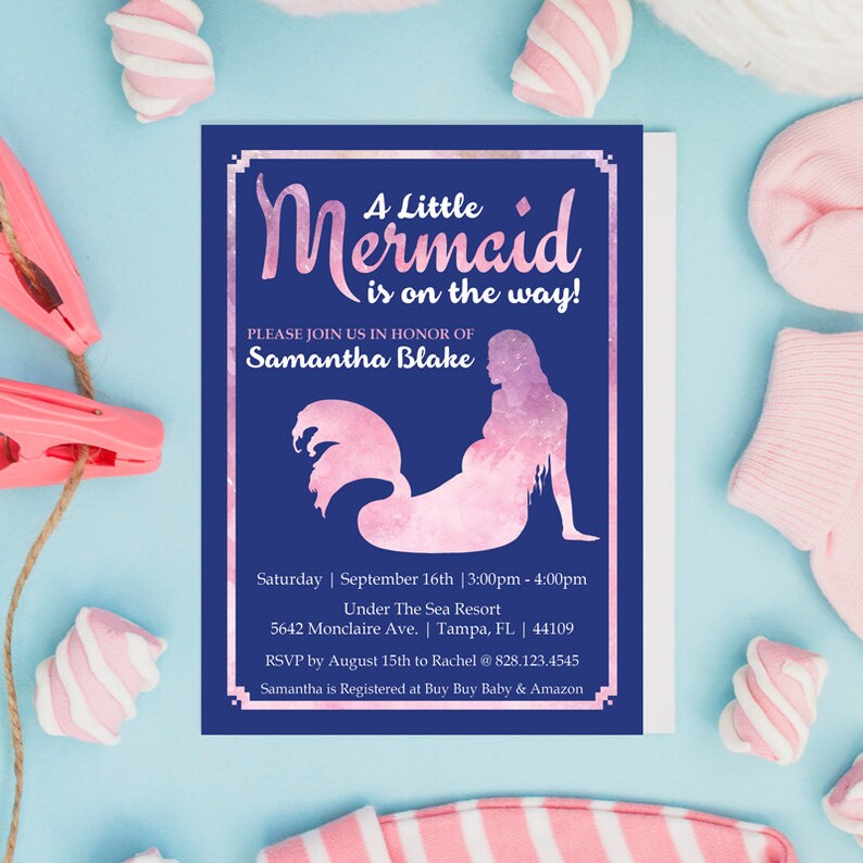 Mermaid Baby Shower Invitation Girl Mermaid Baby Shower Etsy