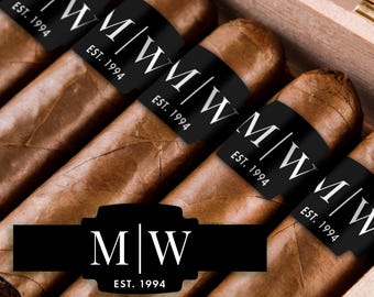 May include: A close-up of a box of cigars with black and white labels that read "M/W EST. 1994".